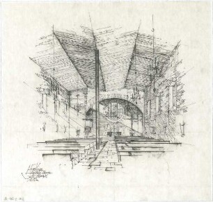 Gsaenger, Gustav; Augsburg - Pfersee (Bayern); Ev. St. Pauls Kirche - Kircheninnenraum (Perspektive)