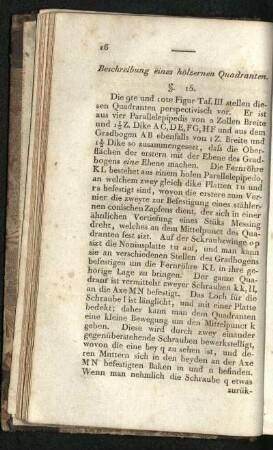 Beschreibung eines hölzernen Quadranten