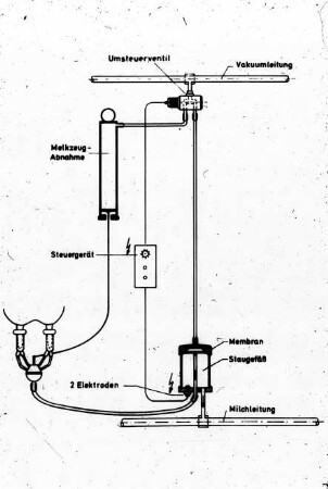 Schemazeichnung: Melken, Melktechnik, Abnahmeautomatik