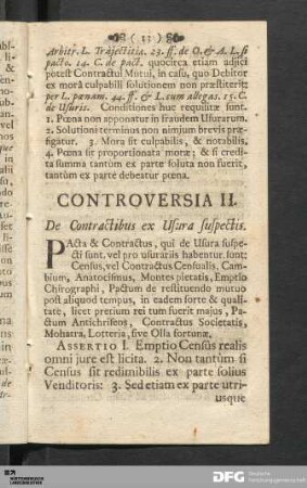Controversia II. De Contractibus ex Usura suspectis.