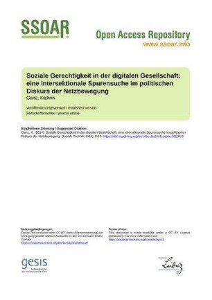 Soziale Gerechtigkeit in der digitalen Gesellschaft: eine intersektionale Spurensuche im politischen Diskurs der Netzbewegung