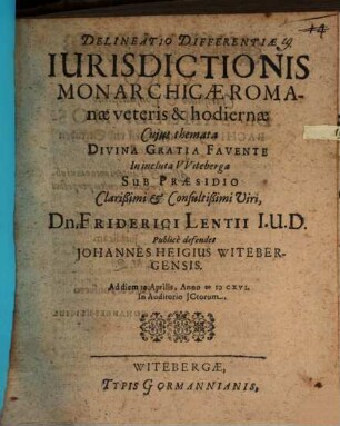 Delineatio differentiae iurisdictionis monarchicae romanae veteris et hodiernae