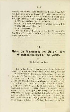 VIII. Ueber die Anwendung der Büschel- oder Einzelnpflanzungen bei der Fichte