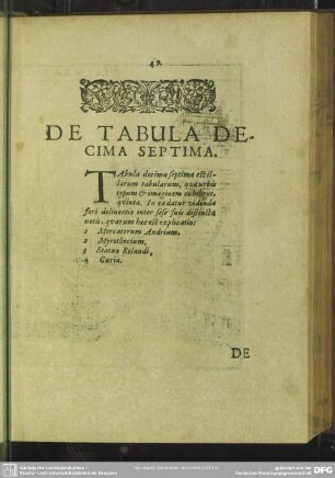 De Tabula Decima Septima