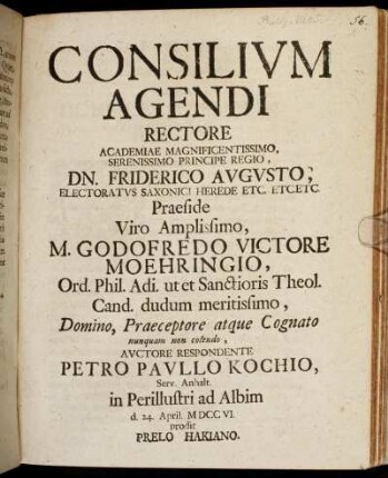 Consilium Agendi Rectore Academiae Magnificentissimo, Serenissimo Principe Regio ...