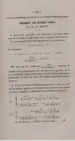 Remarques sur quelques séries.