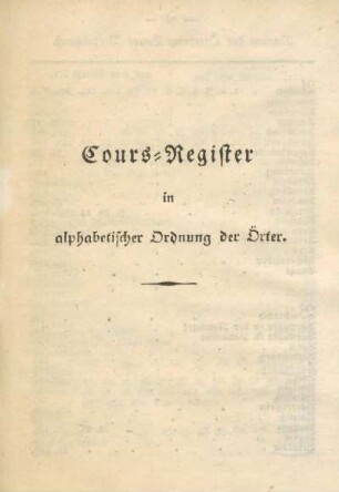 Cours-Register in alphabetischer Ordnung der Örter