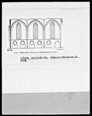 Lübeck, Sankt Marien, Rekonstruktionszeichnung der Seitenwand des Hallenkirchenhauses von innen