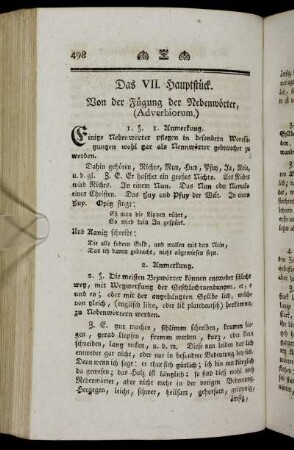 Das VII. Hauptstück. Von der Fügung der Nebenwörter, (Adverbiorum.)