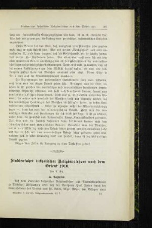 Studienfahrt katholischer Religionslehrer nach dem Orient 1910