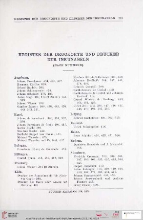 Register der Druckorte und Drucker der Inkunabeln
