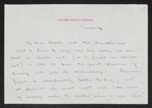 Brief von Max Beerbohm an Gerhart Hauptmann
