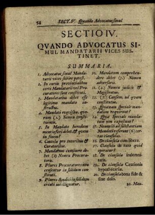 Sectio IV. Quando Advocatus Simul Mandatarii Vices Sustinet.