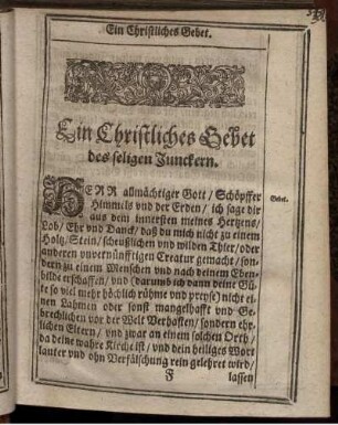 Ein Christliches Gebet des seligen Junckern.
