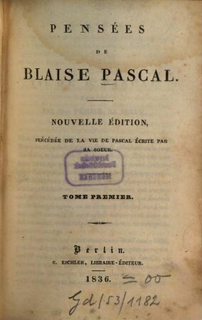 Pensées de Blaise Pascal, 1