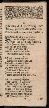 I. Schmertzliches Betrübniß über die im geistlichen Tod liegende Seele.