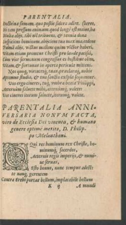 Parentalia Anniversaria Nonum Facta ... D. Philippo Melanthoni.
