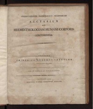 Observationes patologico-anatomicae auctarium ad Helminthologiam humani corporis continentes