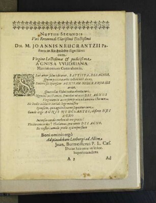 Nuptiis Secundis [u. a.]