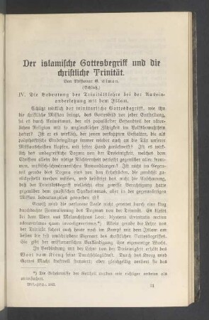 Der islamische Gottesbegriff und die christliche Trinität (Schluß)