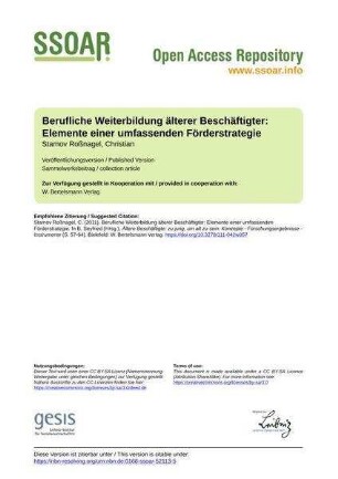 Berufliche Weiterbildung älterer Beschäftigter: Elemente einer umfassenden Förderstrategie
