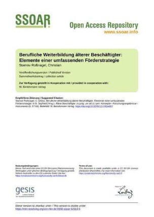 Berufliche Weiterbildung älterer Beschäftigter: Elemente einer umfassenden Förderstrategie