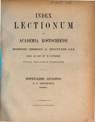 Index lectionum in Academia Rostochiensi ... publice privatimque habendarum, WS 1869/70