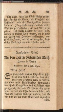 Funfzehnter Brief. An den Herrn Geheimden Rath Jordan in Berlin