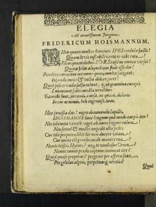 Elegia Ad ornatissimum Juvenem Fridericum Hoismannum.