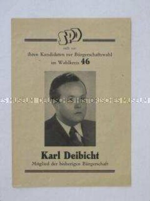 Propagandaschrift der SPD zur Bürgerschaftswahl in Hamburg 1949 mit der Vorstellung eines Kandidaten