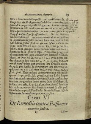 Caput VI De Remediis contra Passiones animi in Judice.