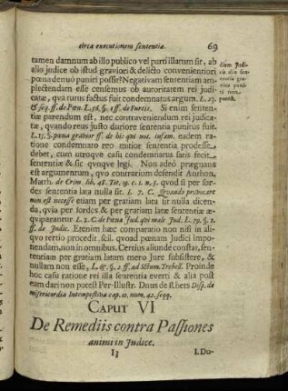 Caput VI De Remediis contra Passiones animi in Judice.
