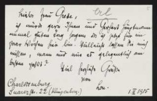 Brief von Lou Andreas-Salomé an Margarete Hauptmann