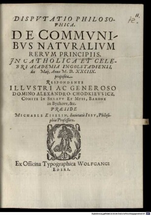 Disputatio Philosophica De Communibus Naturalium Rerum Principiis