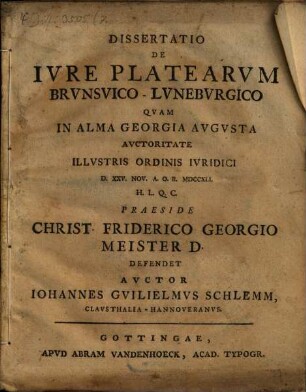 Dissertatio de iure platearum Brunsvico-Luneburgico