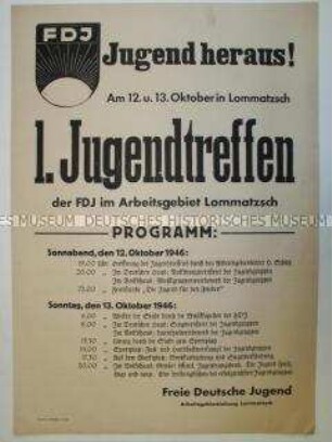 Maueranschlag mit Programm des 1. Jugendtreffens der FDJ Lommatzsch