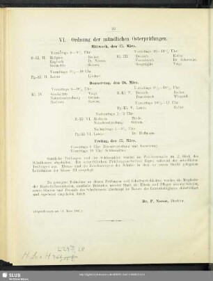 VI. Ordnung der mündlichen Osterprüfungen