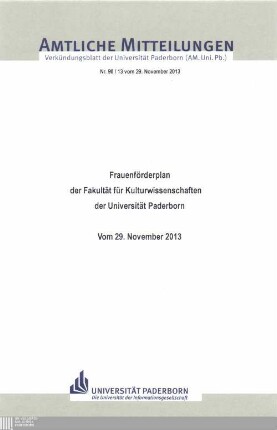 Frauenförderplan der Fakultät für Kulturwissenschaften der Universität Paderborn : vom 29. November 2013