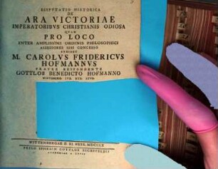 Disp. hist. de ara Victoriae, imperatoribus Christianis odiosa