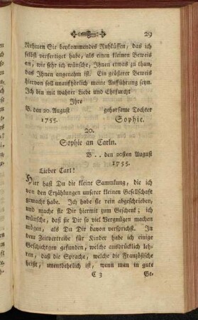 20. Sophie an Carln. B .. den 20sten August 1755.