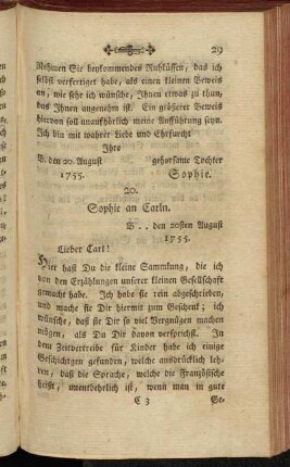 20. Sophie an Carln. B .. den 20sten August 1755.