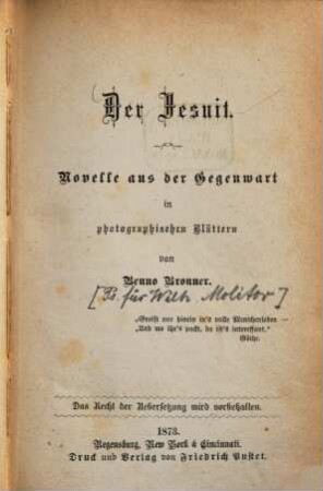 Der Jesuit : Novelle aus der Gegenwart in photographischen Blättern