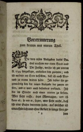 Vorerinnerung zum dritten und vierten Theil.
