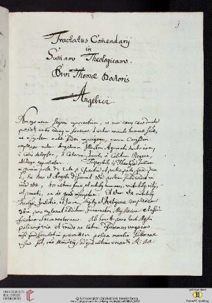 Tractatus Commendarij [!] in Summam Theologicam. Tractatus 1mus De Deo Uno.