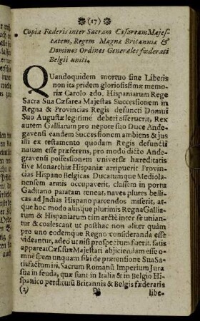 Copia Fæderis inter Sacram Cæsaream Majestatem,[...]