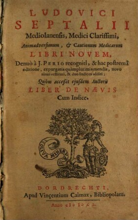 Animadversionum et cautionum medicarum libri novem