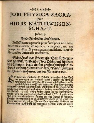 Jobi Physica Sacra, Oder Hiobs Natur-Wißenschafft