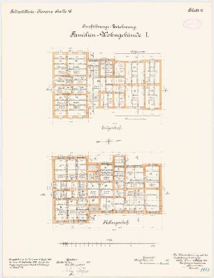 Feldartilleriekaserne, Halle/Saale: Familienwohnhaus I: Grundriss Keller, Erdgeschoss 1:100