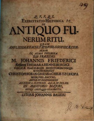 Exercitatio hist. de antiquo funerum ritu