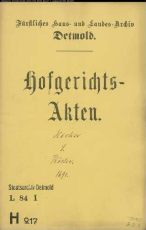 Höcker, Kord zu Blomberg gegen Ludolf Köster zu Blomberg - Streitige Holzung